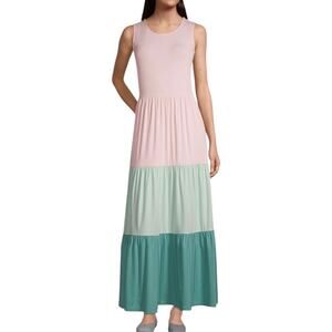 Lands' End Dress Women Size M Colorblock Maxi Dress Fit Flare Cottagecore Flowy